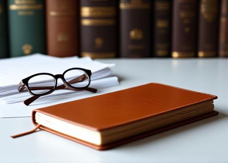 A sophisticated office desk with law books and a clean workspace