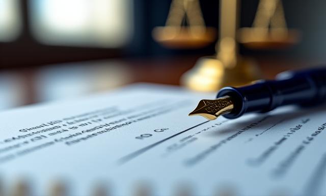 Close-up of a professional signing a well-drafted legal contract in a modern London office